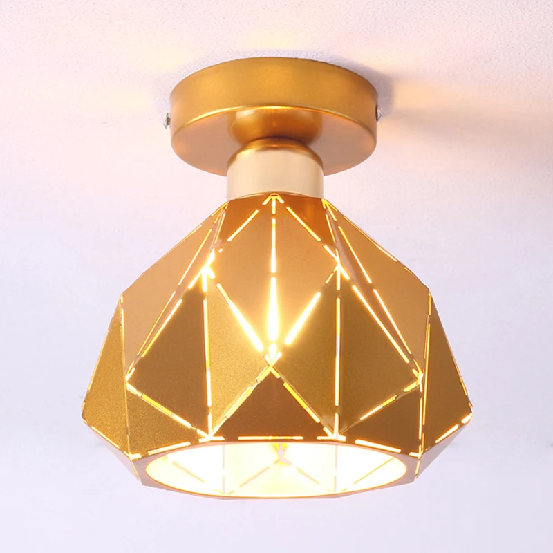Hollow Polyhedron Balcony Porch Ceiling Mount Light Metalen One Light Ceiling Lamp Blue