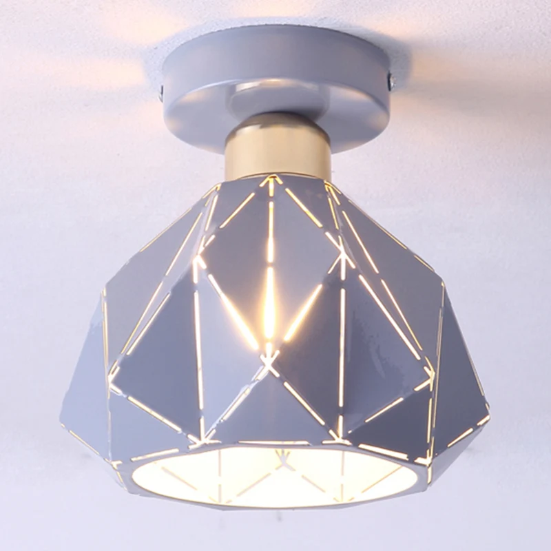 Hollow Polyhedron Balcony Porch Ceiling Mount Light Metalen One Light Ceiling Lamp Blue