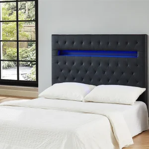 Hoofdeinde SUPERNOVA II - 160 cm - met LEDs - Zwart kunstleer - Koop nu basisch online