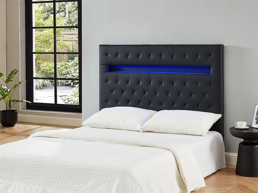 Hoofdeinde SUPERNOVA II - 160 cm - met LEDs - Zwart kunstleer - Koop nu basisch online