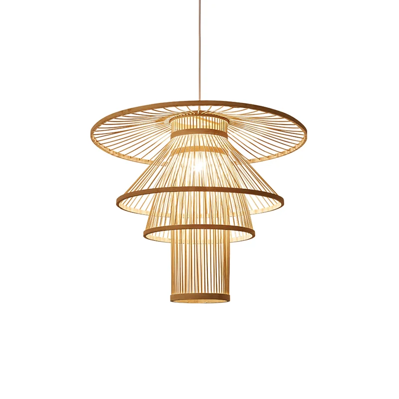 Houten gelaagde hanglamp Eenvoud 1 lamp Bamboe hanglamp voor theesalon