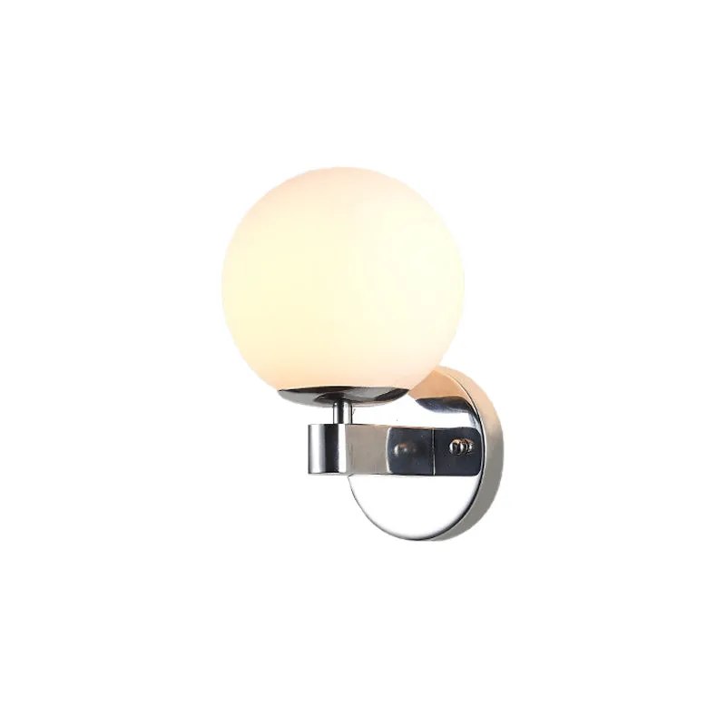 Individueel Bulb Wall Mounted Light Sphere Opaline Glass Vintage Style Bedroom Wall Sconce Chrome/Gold Chrome