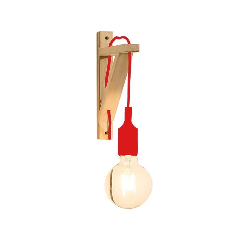 Individueel Exposed Bulb Wall Mounted Lamp Warehouse Black/Grey/Red Silica Gel Sconce Wood Triangle Brace Wood