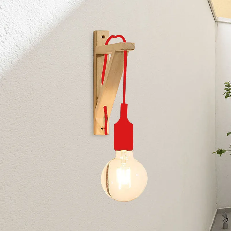 Individueel Exposed Bulb Wall Mounted Lamp Warehouse Black/Grey/Red Silica Gel Sconce Wood Triangle Brace Wood