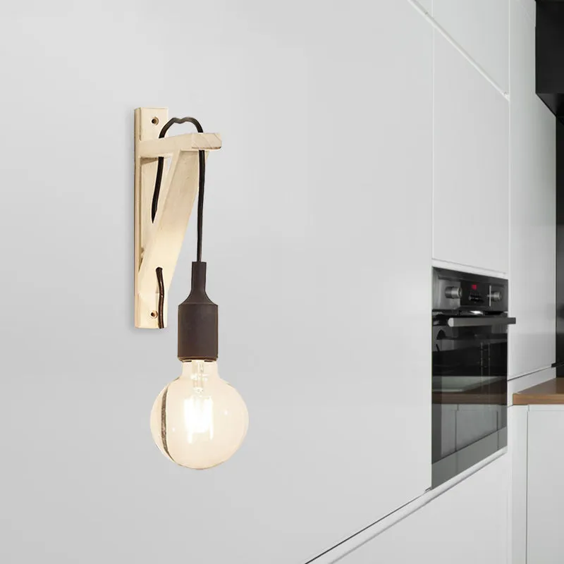 Individueel Exposed Bulb Wall Mounted Lamp Warehouse Black/Grey/Red Silica Gel Sconce Wood Triangle Brace Wood