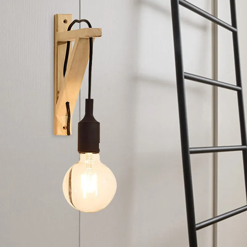 Individueel Exposed Bulb Wall Mounted Lamp Warehouse Black/Grey/Red Silica Gel Sconce Wood Triangle Brace Wood