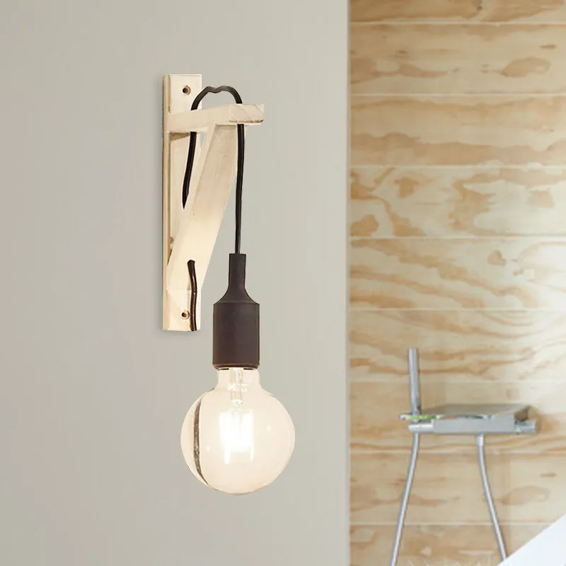 Individueel Exposed Bulb Wall Mounted Lamp Warehouse Black/Grey/Red Silica Gel Sconce Wood Triangle Brace Wood