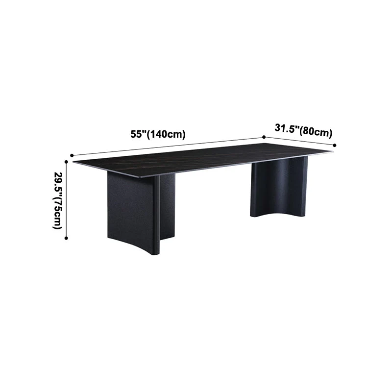 Industrial Sintered Stone Table Restaurant Rectangle Dining Table Tweemaal Pedestal Black 55