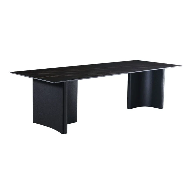Industrial Sintered Stone Table Restaurant Rectangle Dining Table Double Pedestal Koolzwart 55