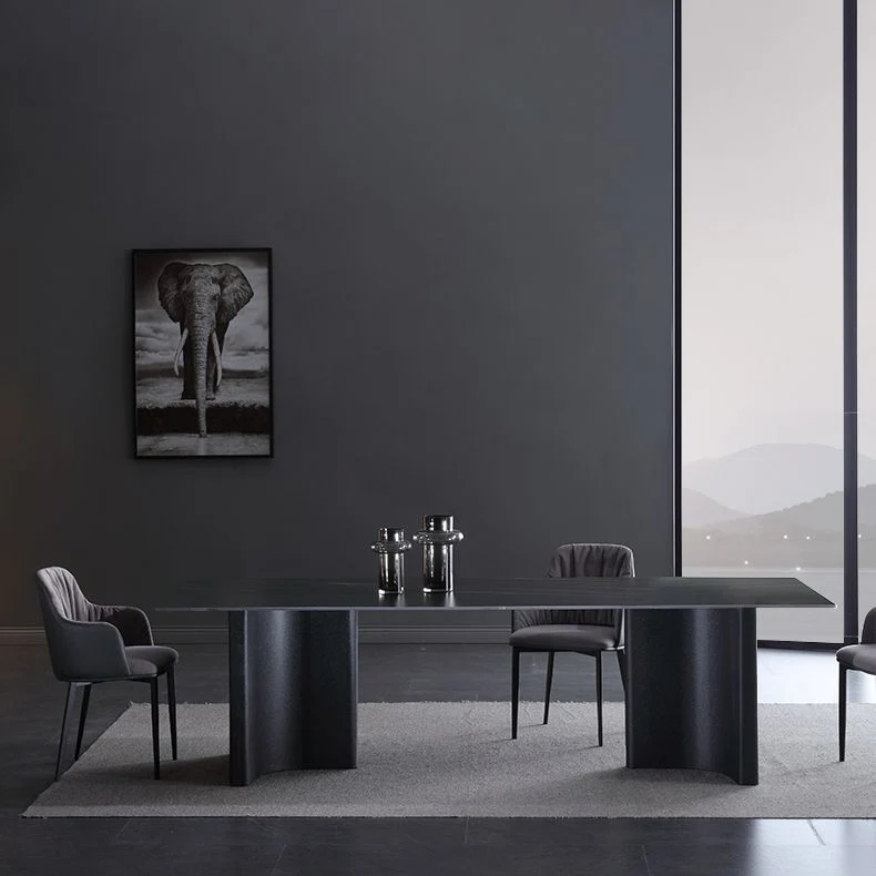 Industrial Sintered Stone Table Restaurant Rectangle Dining Table Double Pedestal Koolzwart 55