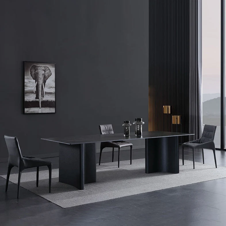 Industrial Sintered Stone Table Restaurant Rectangle Dining Table Double Pedestal Koolzwart 55