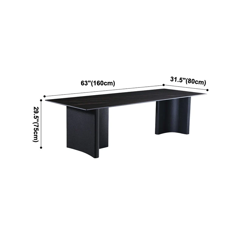 Industrial Sintered Stone Table Restaurant Rectangle Dining Table Double Pedestal Koolzwart 55