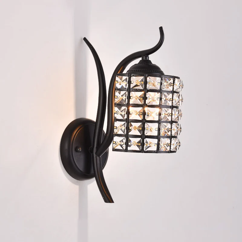 Inserted Crystal Square/Rhombus Sconce Minimaal 1-Light Shade Wall Lighting Fixture Black Black