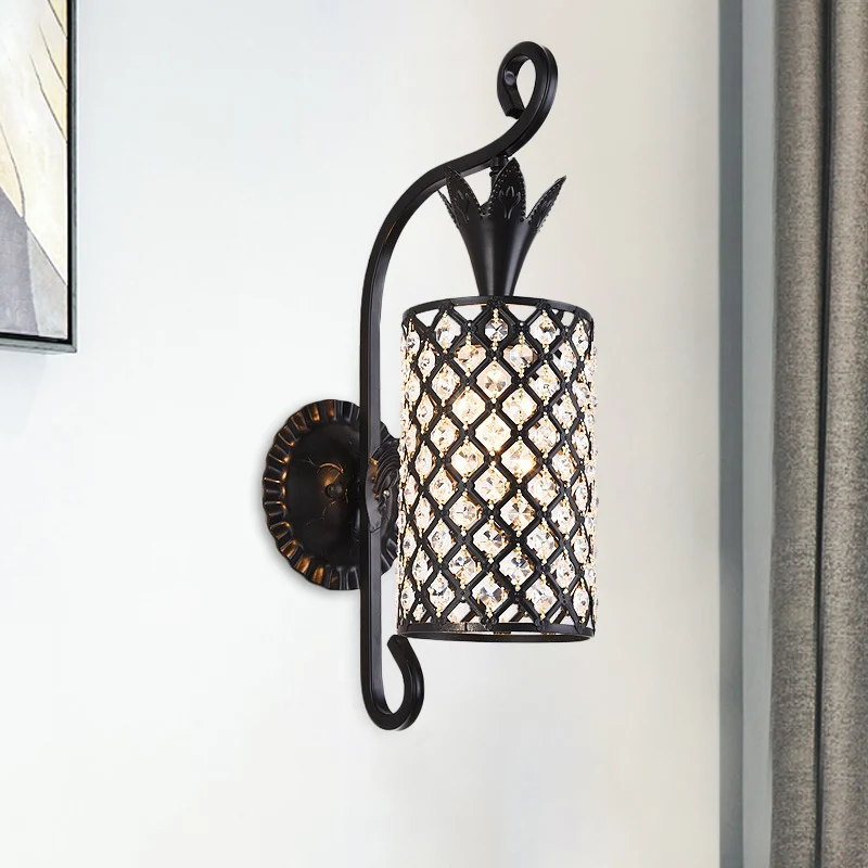 Inserted Crystal Square/Rhombus Sconce Minimaal 1-Light Shade Wall Lighting Fixture Black Black