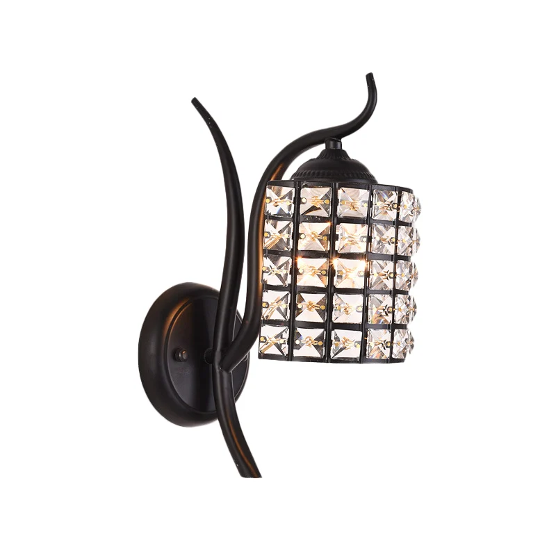 Inserted Crystal Square/Rhombus Sconce Minimaal 1-Light Shade Wall Lighting Fixture Black Black
