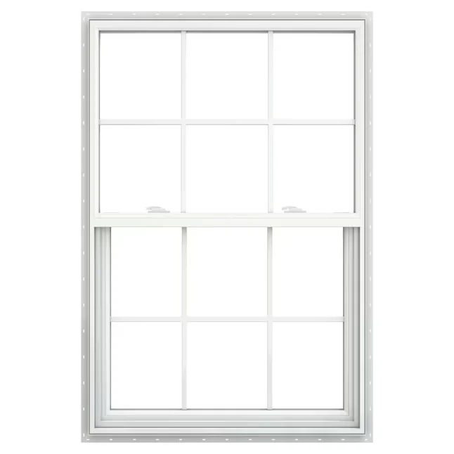 JELD-WEN V-2500 New Construction 31-1/2- x 51-1/2- x 3- Jamb Parelmoer Vinyl Low-e Single Hung Window Grids Full Screen In...