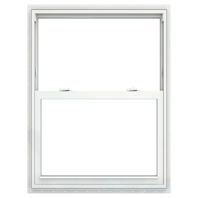 JELD-WEN V-2500 New Construction 31-1/2- x 51-1/2- x 3- Jamb Parelmoer Vinyl Low-e Single Hung Window Grids Full Screen In...
