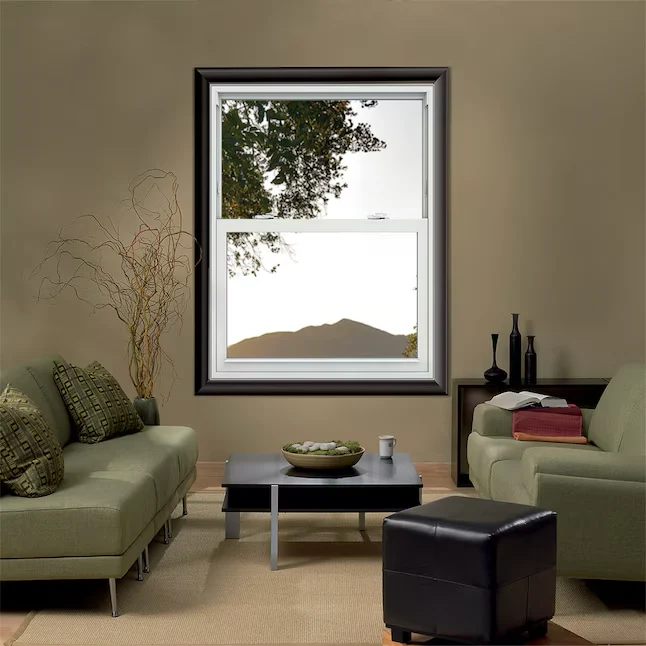 JELD-WEN V-2500 New Construction 31-1/2- x 51-1/2- x 3- Jamb Parelmoer Vinyl Low-e Single Hung Window Grids Full Screen In...