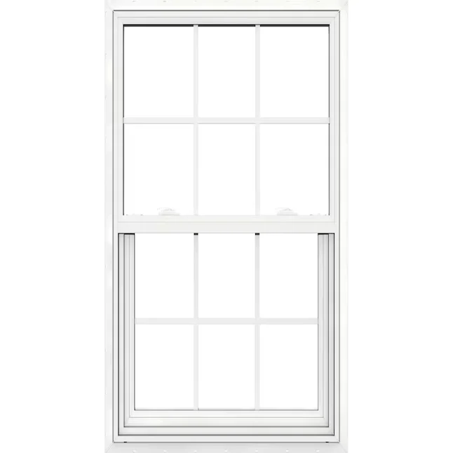 JELD-WEN V-2500 Vers Construction 31-1/2- x 59-1/2- x 3- Jamb White Vinyl Low-e Single Hung Window Grids Full Screen Included