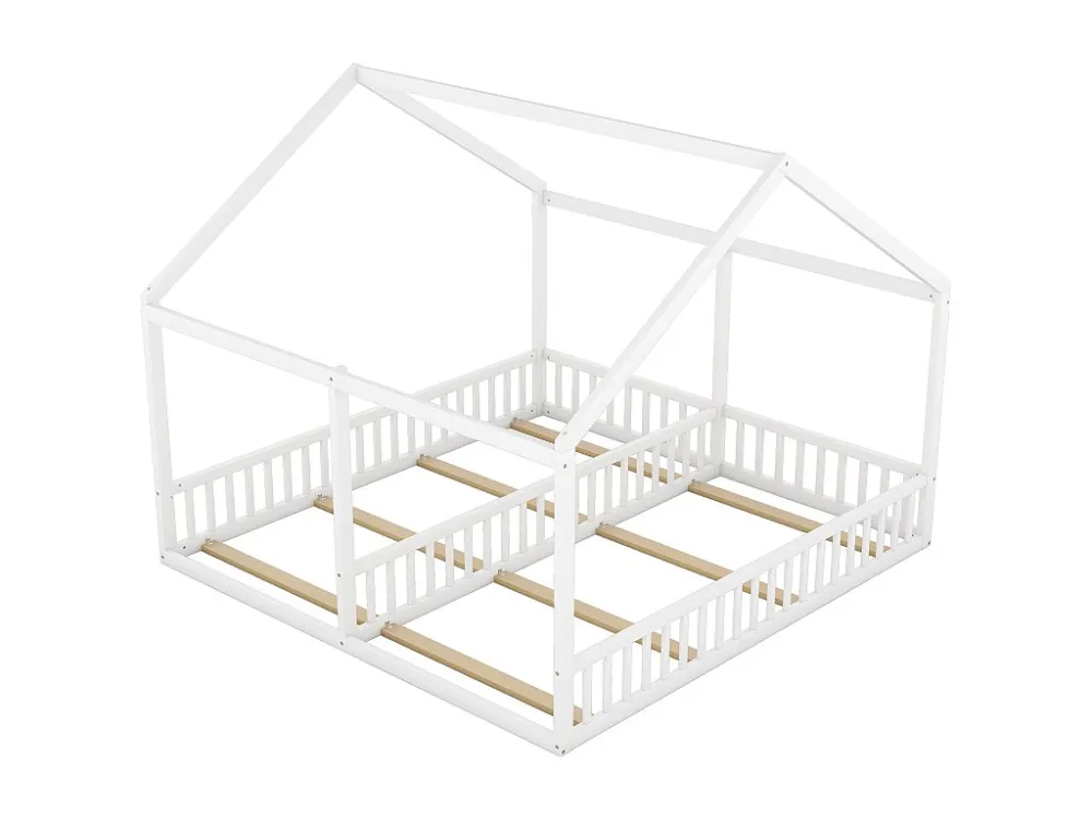 Kajuitbed van grenenhout 2x90x200cm - met dak en lattenbodem - Wit