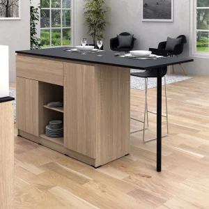 Keukeneiland met 2 deurtjes, 1 lade en 2 nissen - Houtlook en zwart - TUNORI