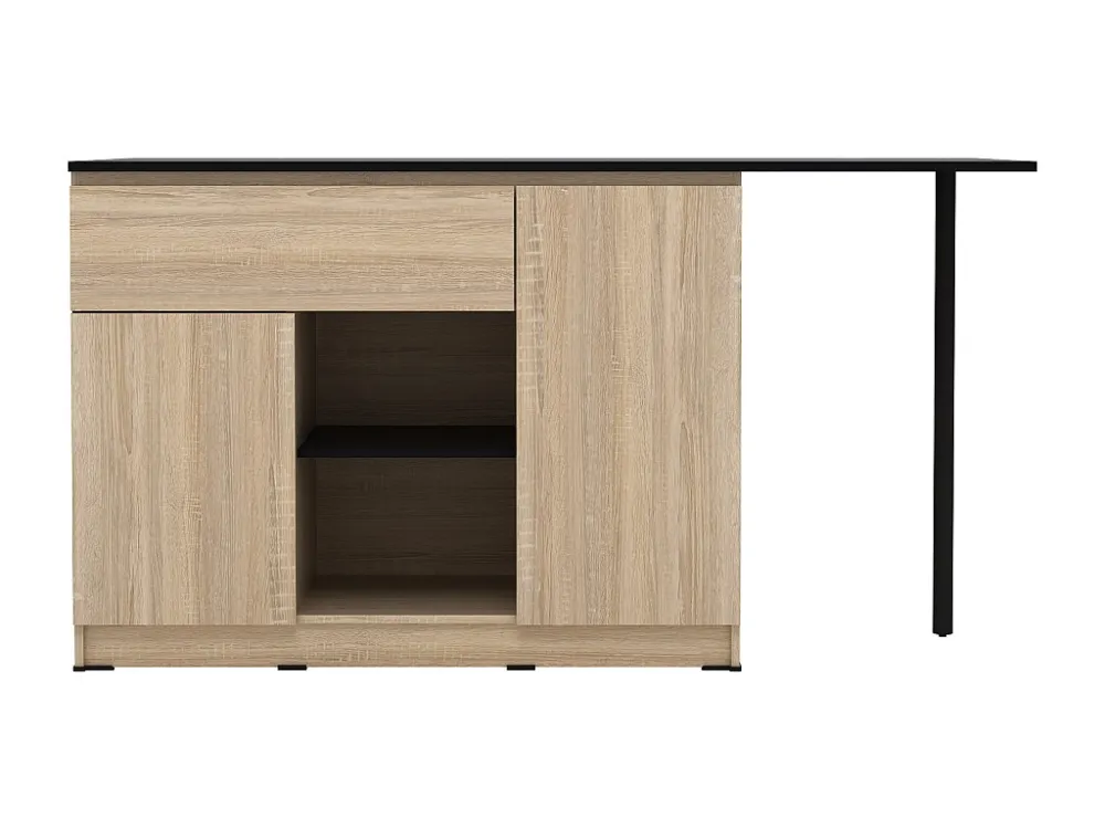 Keukeneiland met 2 deurtjes, 1 lade en 2 nissen - Houtlook en zwart - TUNORI