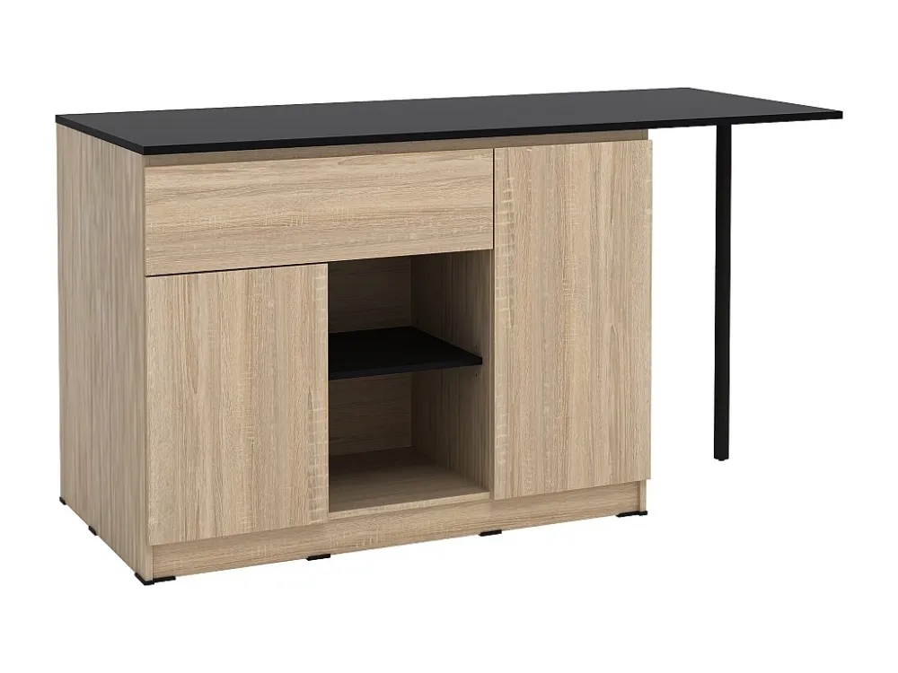 Keukeneiland met 2 deurtjes, 1 lade en 2 nissen - Houtlook en zwart - TUNORI