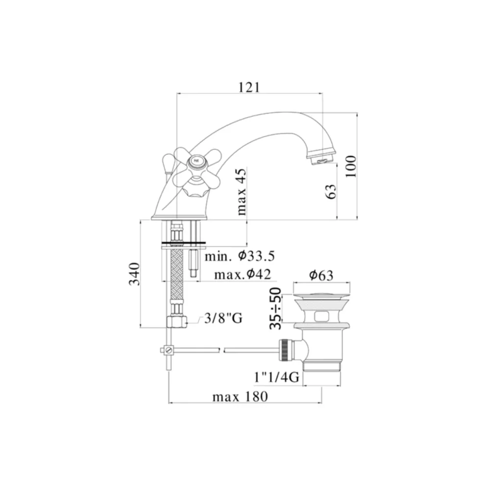 Klassiek single-hole washbasin automatic drain Paffoni Viola series - Bronzed