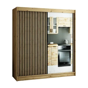 LAMELO 2 KLEDINGKAST MET SCHUIFDEUREN 200/200/62 2 deuren (artisan/zwart/artisan)