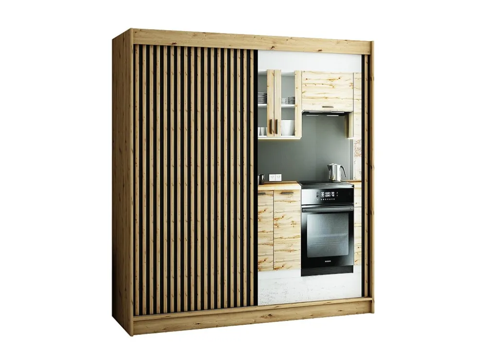 LAMELO 2 KLEDINGKAST MET SCHUIFDEUREN 200/200/62 2 deuren (artisan/zwart/artisan)