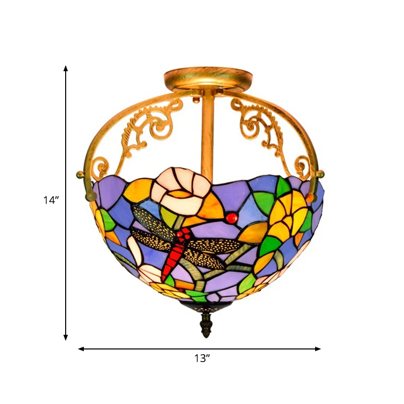 2 lampen keuken semi-inbouw mediterraan beige/rood/oranje compact bij plafondverlichting met libelle geslepen glazen kap