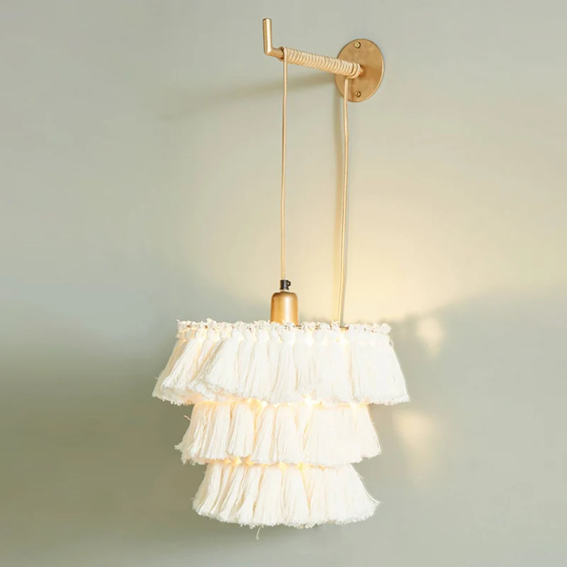 Layered Round Tassel Wall Mount Lighting Retro Los Bedroom Hanging Pendant Light Gold