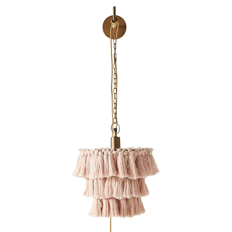 Layered Round Tassel Wall Mount Lighting Retro Los Bedroom Hanging Pendant Light Gold