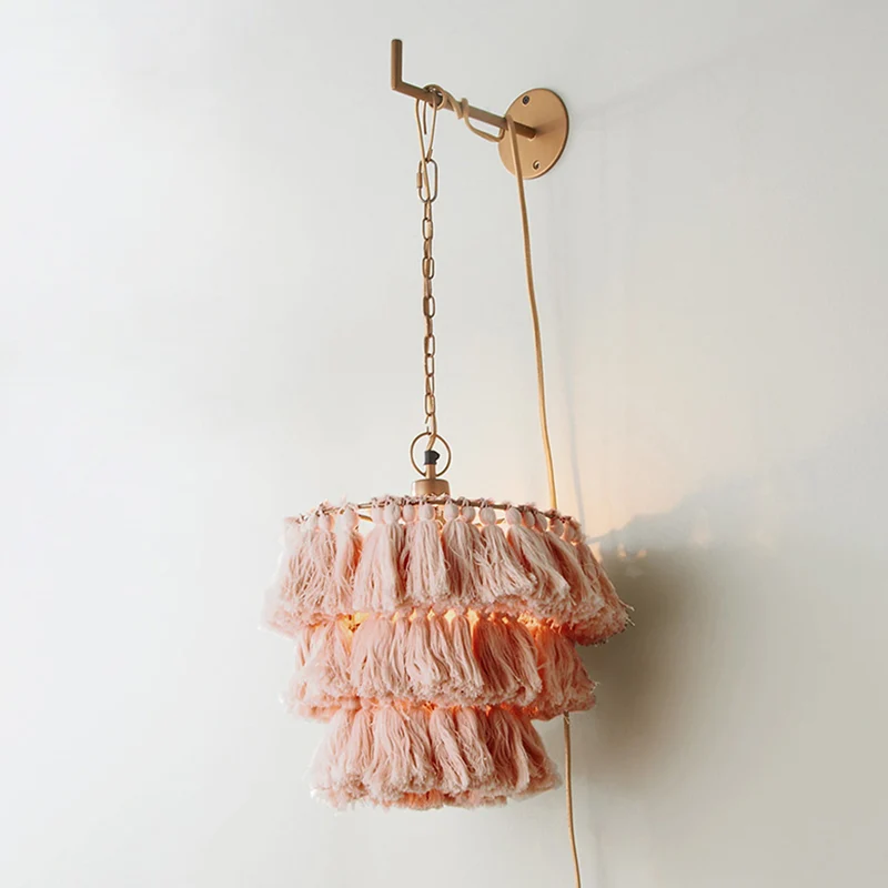 Layered Round Tassel Wall Mount Lighting Retro Los Bedroom Hanging Pendant Light Gold