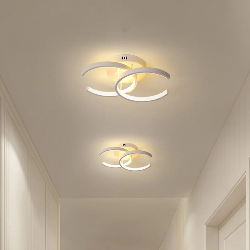 LED Corridor Semi Mount Lighting Modern White Ceiling Flush Dual C-Shape Van metaal Shade, Warm/White Light White
