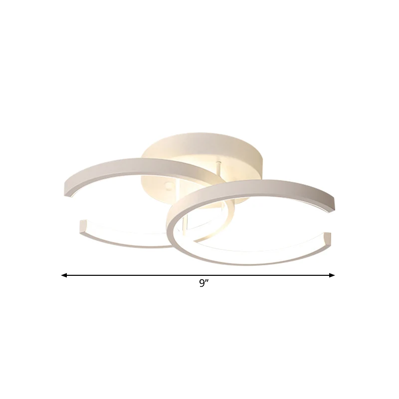 LED Corridor Semi Mount Lighting Modern White Ceiling Flush Dual C-Shape Van metaal Shade, Warm/White Light White