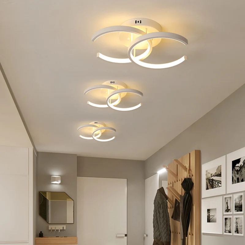 LED Corridor Semi Mount Lighting Modern White Ceiling Flush Dual C-Shape Metaal Shade, Warm/White Light White