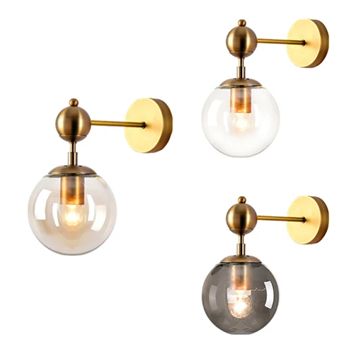 1 licht helder/grijs/amber glazen wandkandelaar antiekstijl messing globe schaduw woonkamer verlichtingsarmatuur