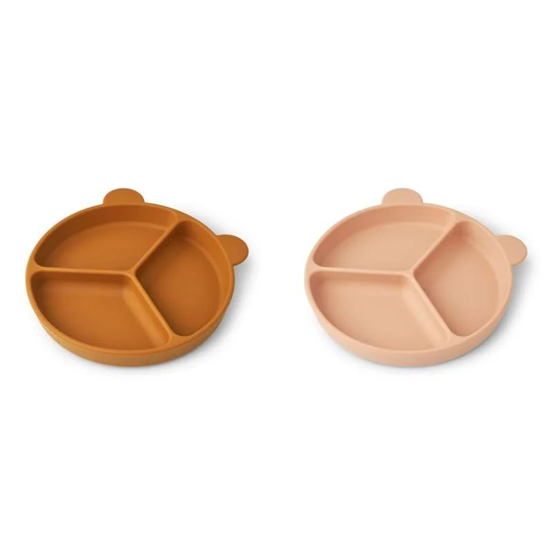 Liewood Stacy Skridsikker Ruminddelt Tallerken - 2-Pak - Mustard/Tuscany Rose Mix
