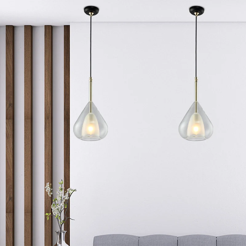 1 Light Hanging Pendant Lights Contemporain Double Glass Teardrop Pendant Lighting Living Room Gold