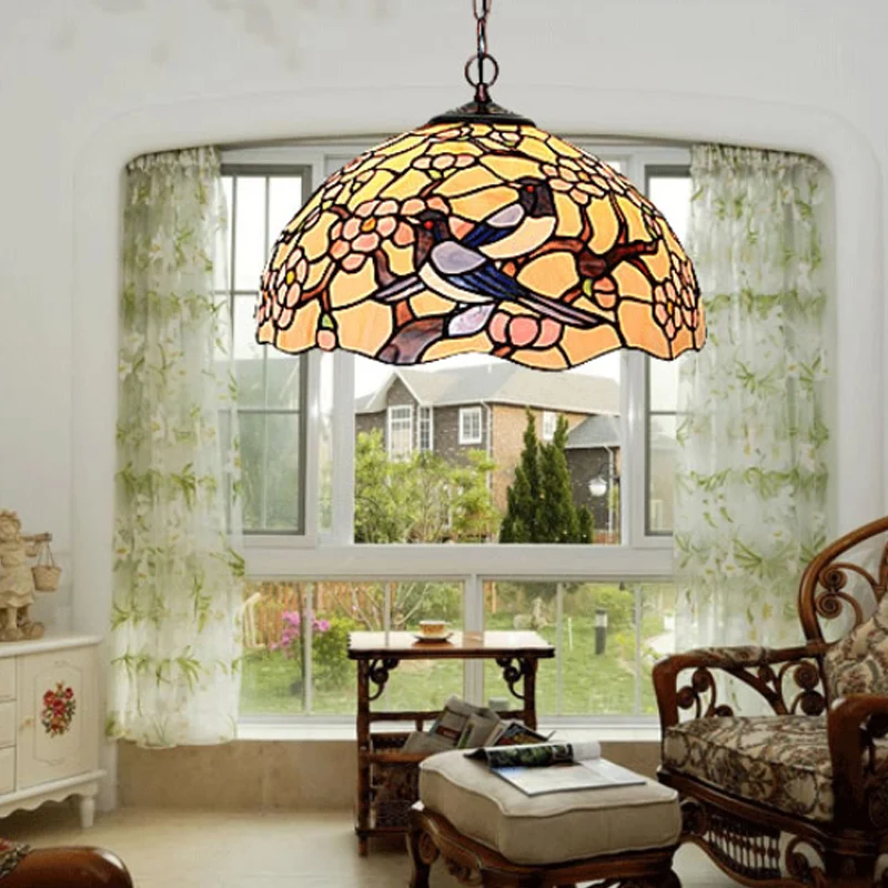 2 Lights Floral Ceiling Chandelier Tiffany-Style Red/Pink Stained Glaswerk Pendant Lamp Kitchen Red