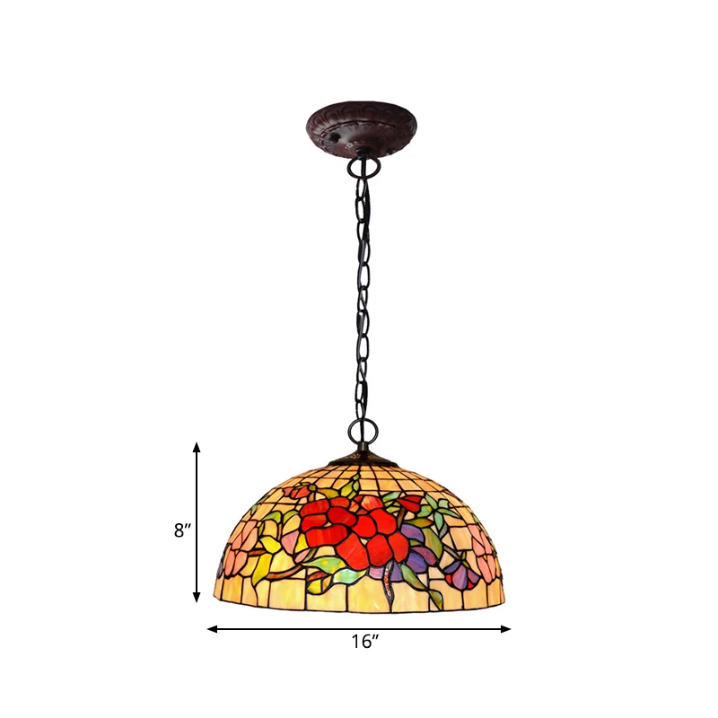 2 Lights Floral Ceiling Chandelier Tiffany-Style Red/Pink Stained Glaswerk Pendant Lamp Kitchen Red