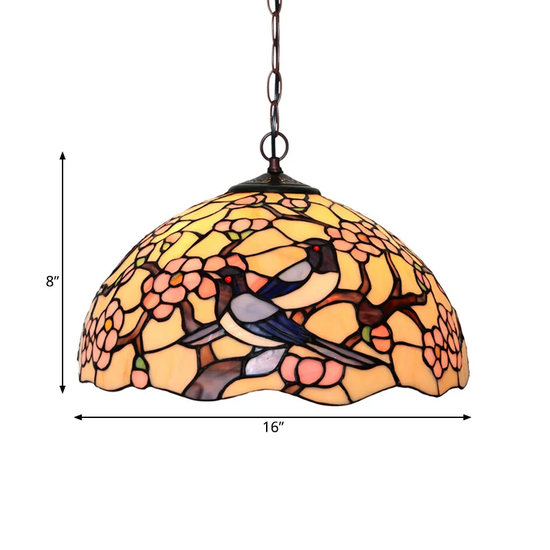 2 Lights Floral Ceiling Chandelier Tiffany-Style Red/Pink Stained Glaswerk Pendant Lamp Kitchen Red
