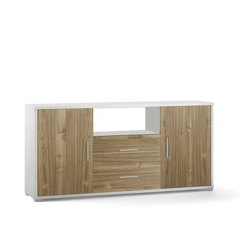 Living Room Mobile Credenza 2 doors and 2 drawers Ivoor Oxide Structure Finish / Stelvio Walnut Front Finish Sarmog