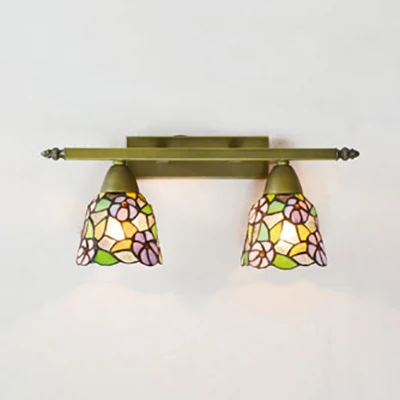 Lodge-stijl koepelverlichting met zonnebloem/druif/gele bloem/Morning Glory glas--lood 2 lampen badkamerijdelheid helder m...