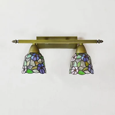 Lodge-stijl koepelverlichting met zonnebloem/druif/gele bloem/Morning Glory glas--lood 2 lampen badkamerijdelheid helder m...