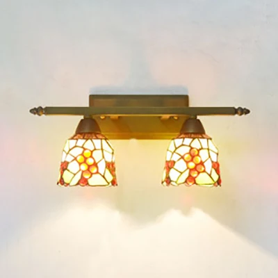 Lodge-stijl koepelverlichting met zonnebloem/druif/gele bloem/Morning Glory glas--lood 2 lampen badkamerijdelheid helder m...