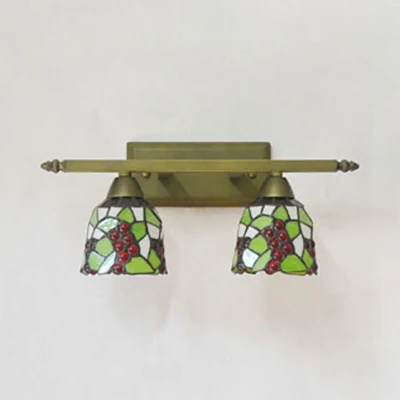 Lodge-stijl koepelverlichting met zonnebloem/druif/gele bloem/Morning Glory glas--lood 2 lampen badkamerijdelheid helder m...