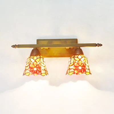 Lodge-stijl koepelverlichting met zonnebloem/druif/gele bloem/Morning Glory glas--lood 2 lampen badkamerijdelheid helder m...