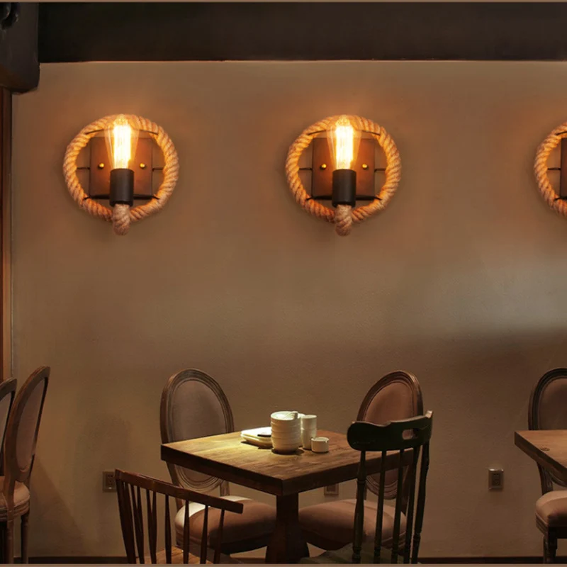 Loop Shaped Rope Wall Sconce Rustic 1-Head Corridor Wall Light Bare Bulb Design Wood Wood